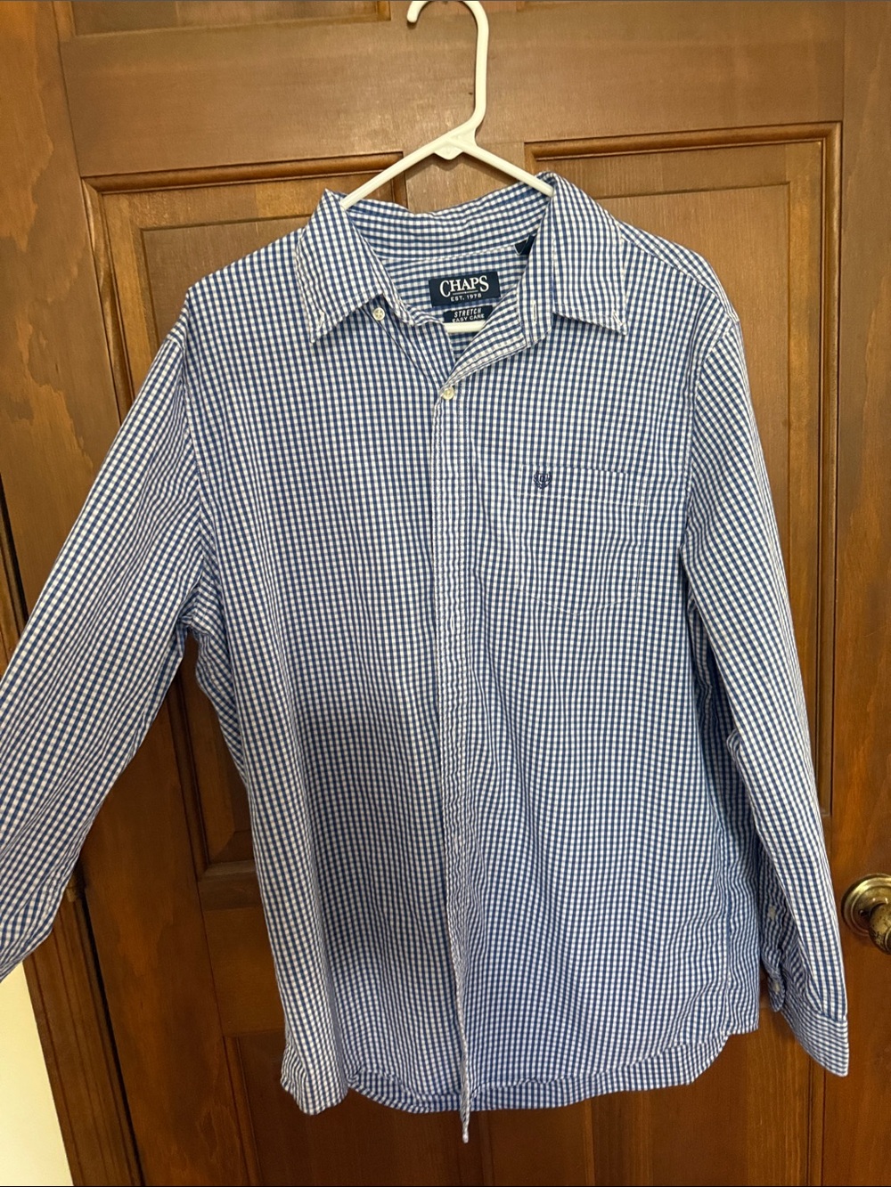 Chaps Blue and White Gingham Button-Down Shirt